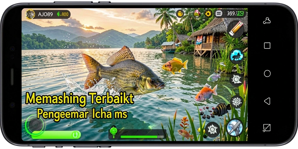 Screenshot gameplay AJO89 menampilkan pengalaman memancing yang seru.