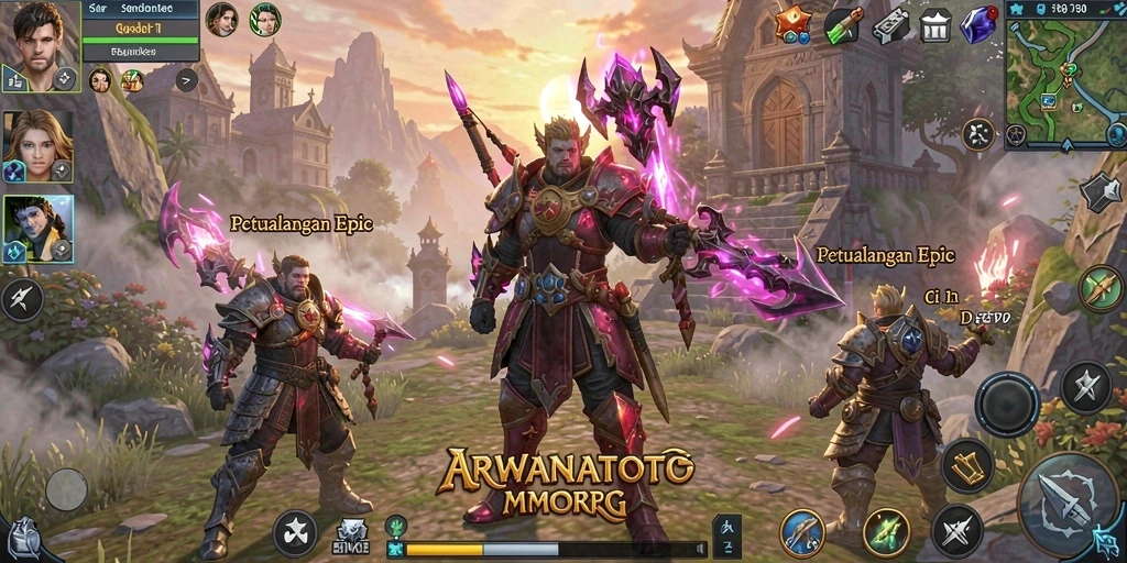 Tangkapan layar ARWANATOTO yang menunjukkan aksi seru dalam MMORPG.