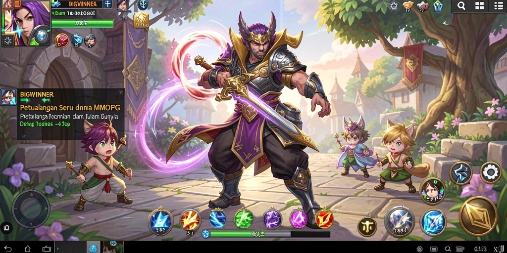 Gameplay seru dalam BIGWINNER dengan pertarungan epik dan eksplorasi mendalam.