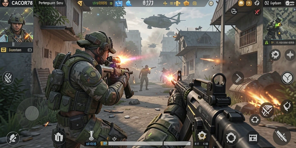 Screenshot utama CACOR78 menampilkan aksi tempur seru dalam game FPS.