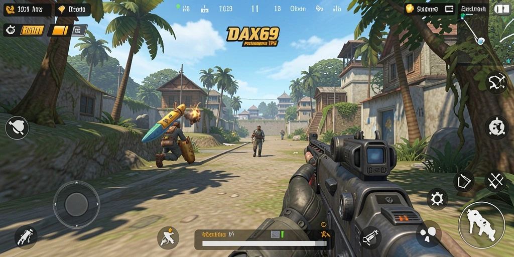 Tampilan menarik dari gameplay DAX69 dengan aksi tembak-menembak.