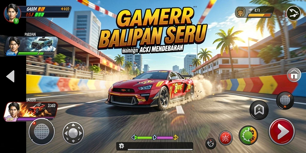 Tangkapan layar GAMERP menunjukkan balapan mendebarkan dengan mobil yang melaju kencang.