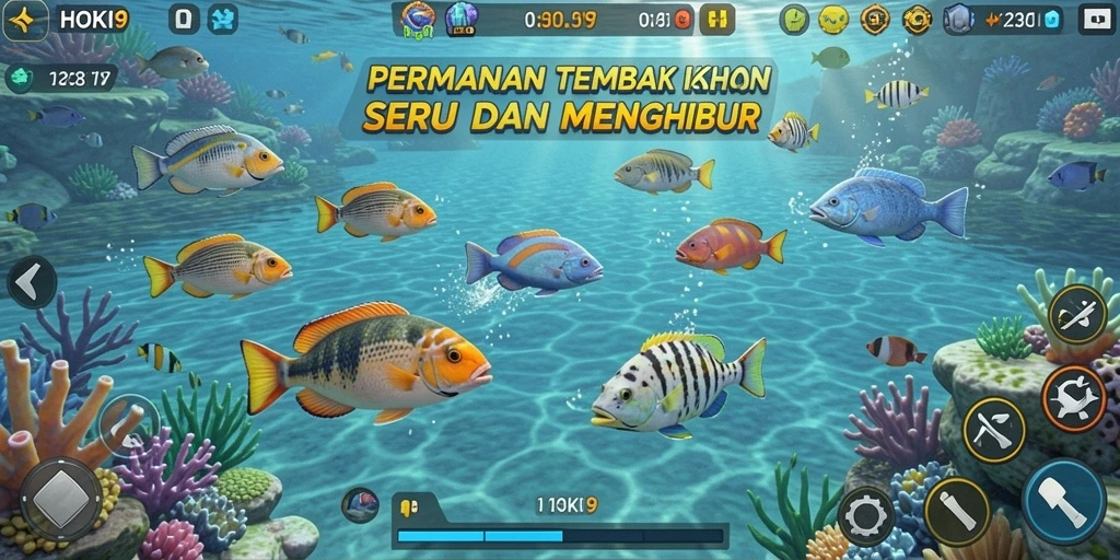 Menampilkan aksi seru saat menembak ikan di HOKI9.