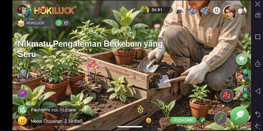 Tampilan gameplay <strong>HOKILUCK</strong> yang menawan dengan aktivitas pertanian yang seru.