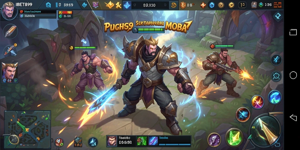 Tangkapan layar utama IBET899 menunjukkan aksi pertarungan MOBA yang intens.