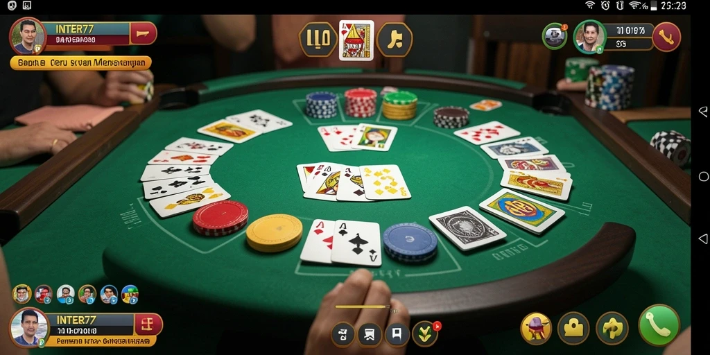 Tampilan screenshot INTER77 menampilkan gameplay Gaple yang menarik dan interaktif.