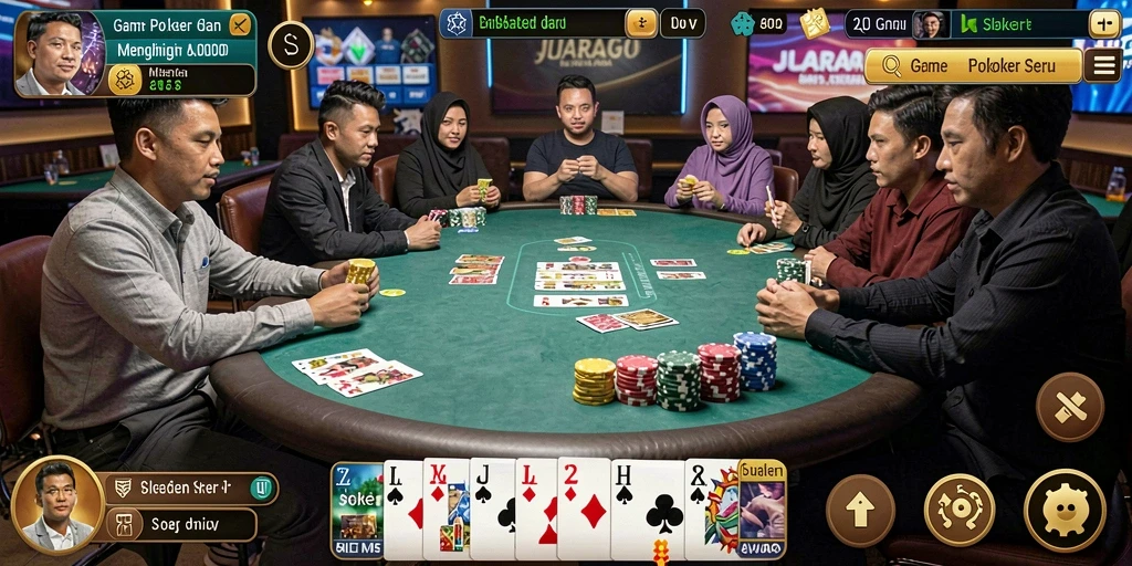 Tampilan gameplay JUARAGO dengan aksi Poker yang seru.