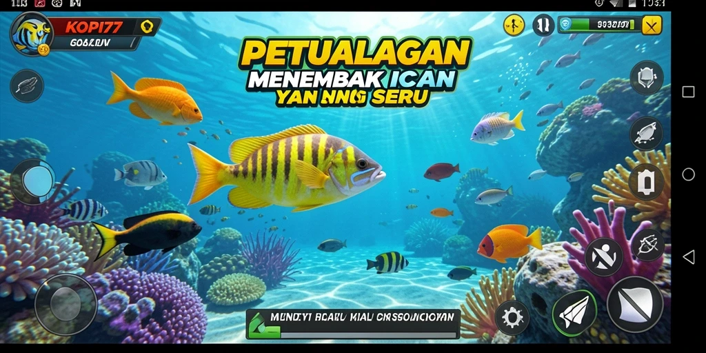 Screenshot gameplay KOPI77 menampilkan aksi seru menembak ikan.