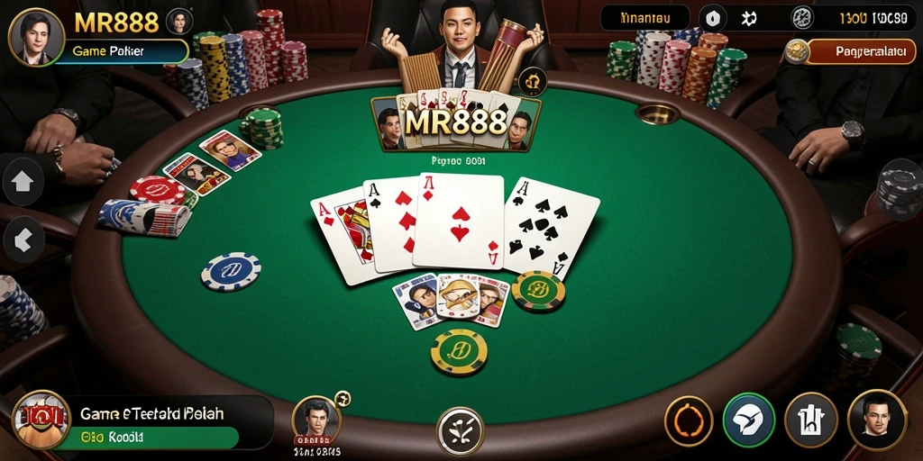 Tampilan gameplay poker yang menarik dan interaktif di MR888.