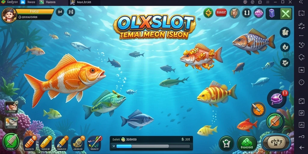 Tampak gameplay menarik di dalam OLXSLOT, dengan ikan-ikan yang berwarna-warni.