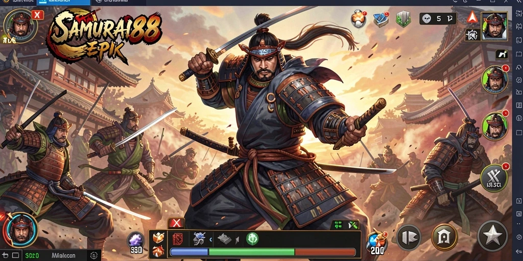 Tangkapan layar menampilkan aksi pertarungan intens antara samurai dalam SAMURAI88.