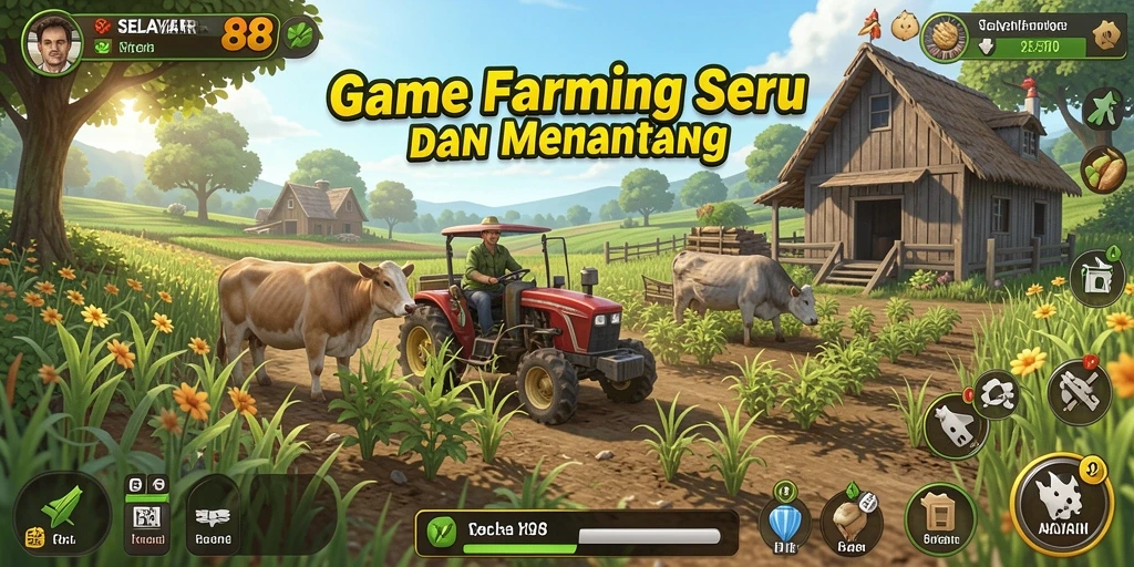 Screenshot gameplay dari SELAYAR88 menampilkan ladang yang subur dan beragam tanaman.