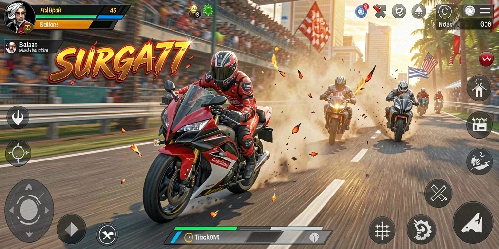 Gameplay seru balapan motor dalam SURGA77 yang memukau.