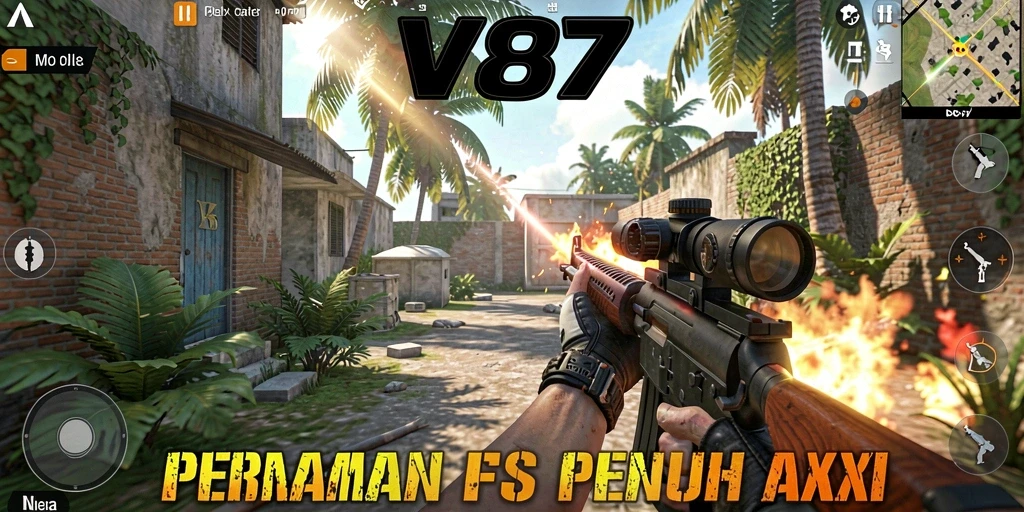 Tampilan gameplay V87 dengan aksi tembak-menembak yang intens.