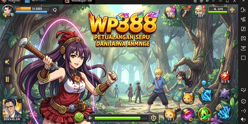 Tampilan gameplay WP888 dengan aksi seru dan karakter anime.