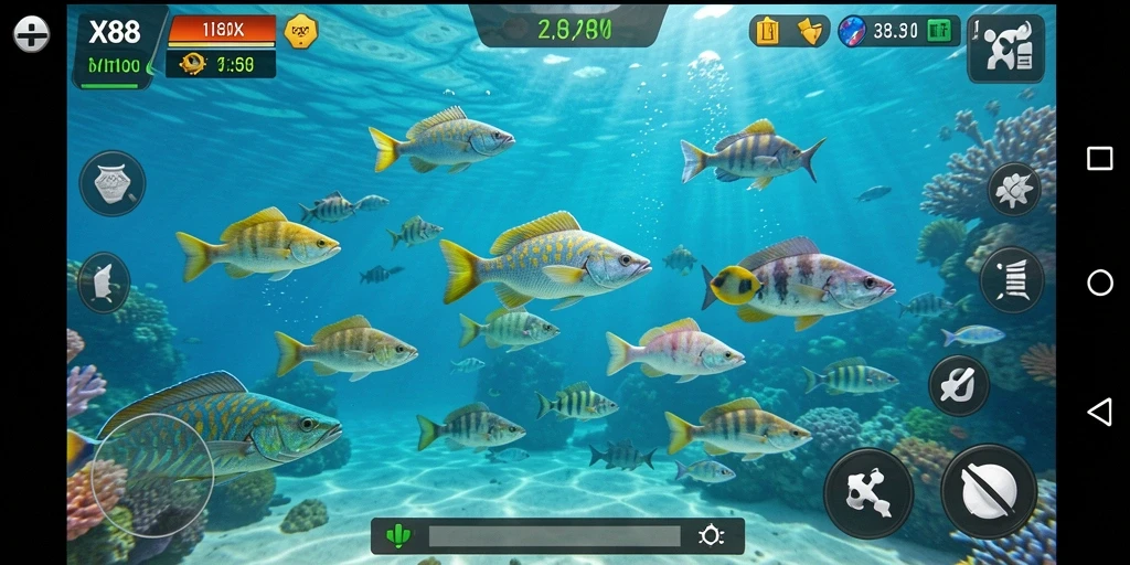 Screenshot gameplay Tembak Ikan yang seru dan penuh warna.